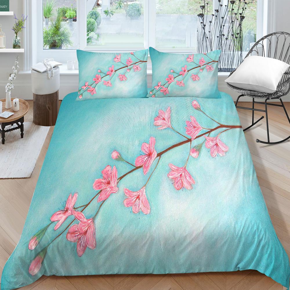 3D Family Bedding Single Double Bed Full Size Bedding Plum Blossom Pattern Pillowcase and Quilt Cover Noble and Washable Family Decoration