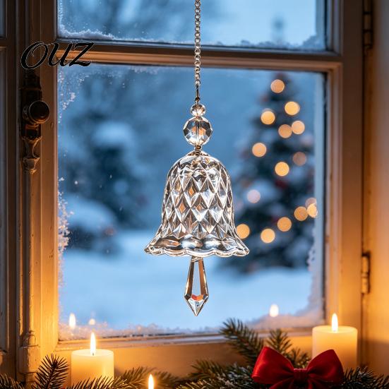 Holiday Window Hanging Bells Faux Crystal Bell Suncatcher, Glass Prism Wind Chime Ornament, Clear Rainbow Chimes Christmas Tree Maker for Indoor