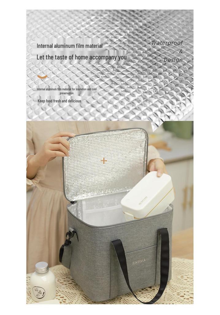 Bento Insulated Lunch Bag with Shoulder Strap and Ice Pack, Thickened Aluminum Foil Picnic Bag Enlarged for Student Storage