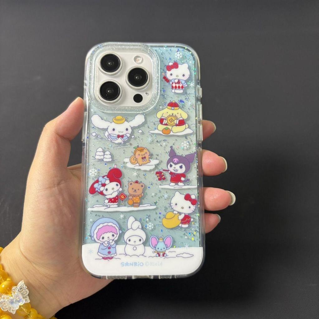 Glitter Snowy Sanrio Compatible Phone Case for Apple 16 Pro Max - Drop-proof Design for 15, 14, and 13