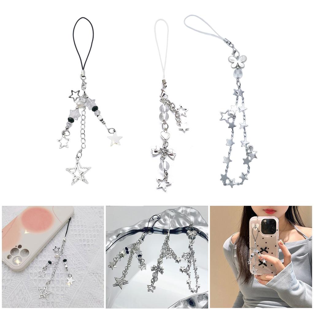 3 Pieces Alloy Phone Chain with Butterfly Star Charm Handmade Keychain Accessory Bag Pendant Decoration for Daily Use