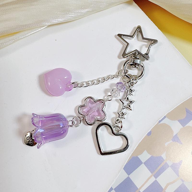 

Fashion Heart Star Flower Pendant Keychain Universal Sweet Mobile Phone Strap Exquisite Backpack Decoration Accessories Gifts A4