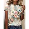 Fashion Women's Crew Neck T-Shirt Crew Neck Short Sleeve 3D Color Printing