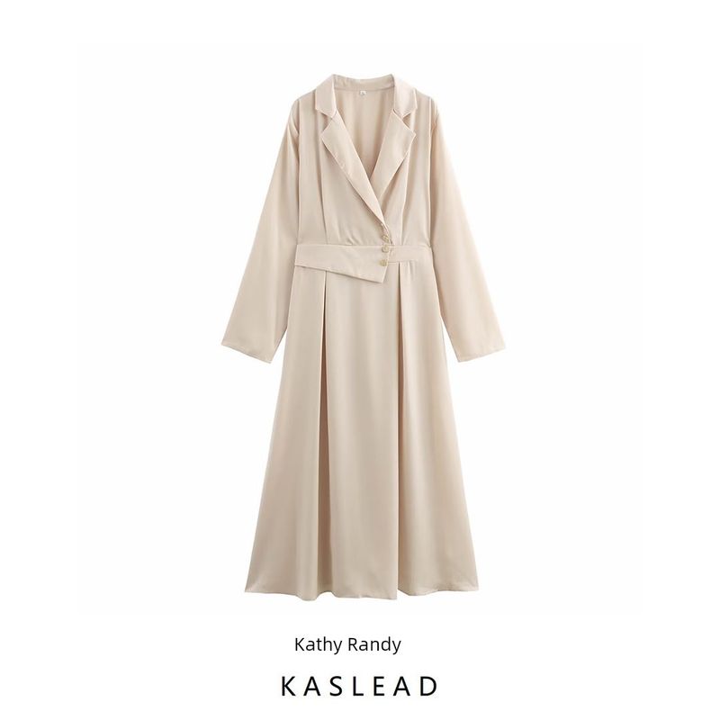 Kaslead New Arrival Women's Clothing Fashion Style Fashion Plus Size French Commute Style Minimalist Suit Collar Long Dress