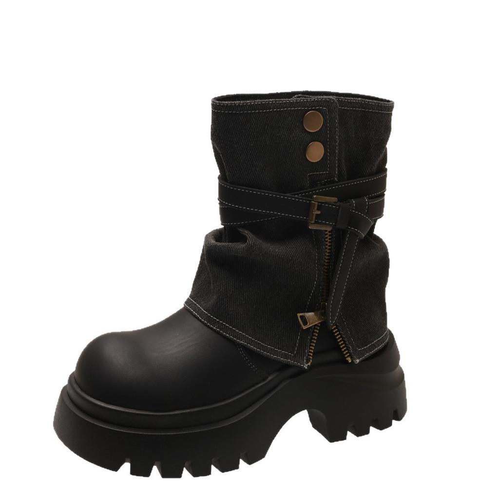 Höjdökande tjocksulade Martin-kängor i brittisk stil för dam 2025 nya höst små byxkängor, smala cigarettformade korta kängor