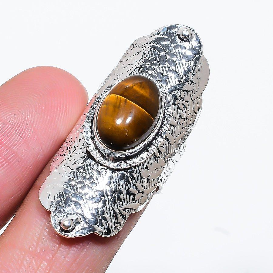 

Этническое ювелирное кольцо ручной работы с драгоценным камнем «Тигровый глаз», размер 7 VM-746