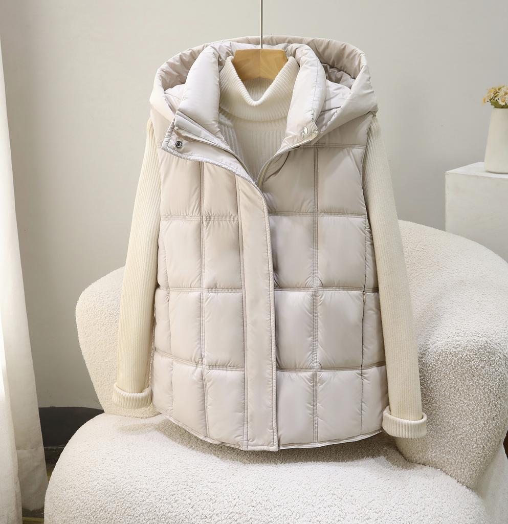 New hooded down cotton vest women's autumn and winter loose and versatile outer wear sleeveless vest thickened warm vest jacket