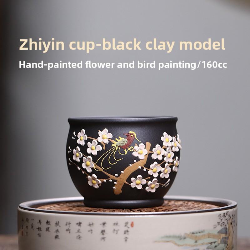 

Purple sand mud painting applique flower and bird master cup kung fu teacup large capacity tea cup purple sand cup 200ml