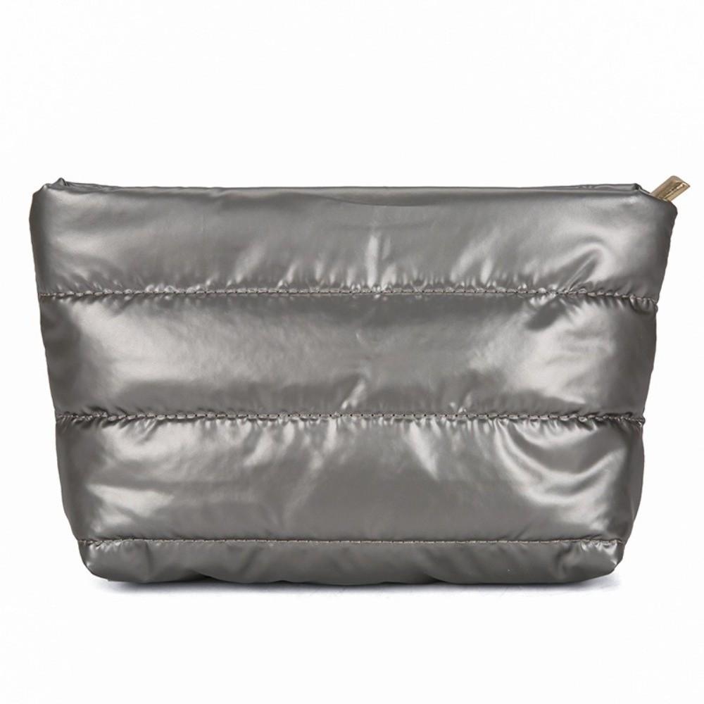 New Solid Color Cosmetic Bag Large Capacity Zipper Quilted Toiletry Pouch Fluffy Nylon Women Clutch Bag