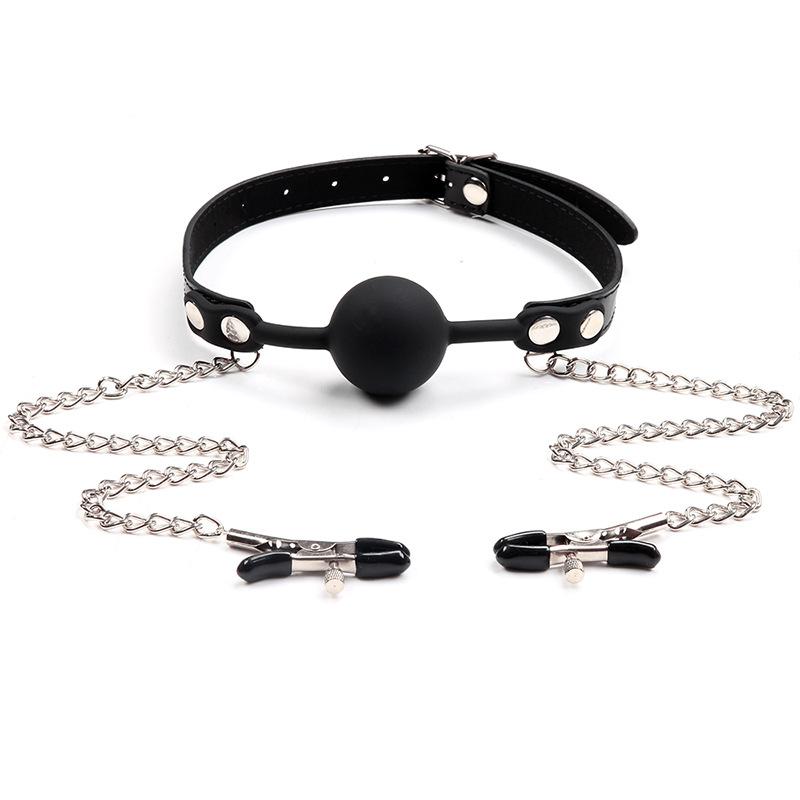 Silicone Ball Gag Mouth Plug Bondage Slave With Metal Nipple Clamps,Fetish Oral Sex Products Toys For Women Adult Games