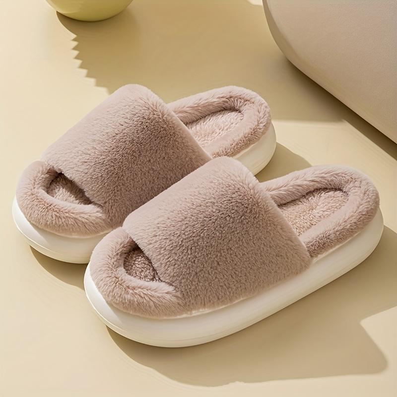 Fluffy Comfort Home Slip-On Slippers with Thick Soles for Indoor Wear, Women Shoes