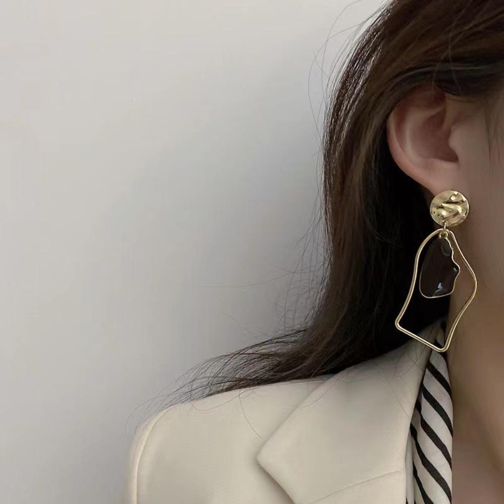 Orecchini Pendenti Asimmetrici Geometrici Irregolari Svuotati con Smalto a Goccia, Temperamento Coreano, Gioielli di Moda per Donna