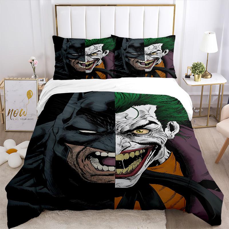 3pcs Batman Joker Bedding Set, Soft Polyester Duvet Cover and Pillowcases Machine Washable Seasons all suitable & Guest Room Decor311