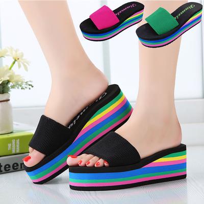 Pantofole da Donna Moda Nuove Colore Caramella Tacco Inclinato Antiscivolo Suola Spessa Coreane da Esterno Spiaggia Chanclas Mujer