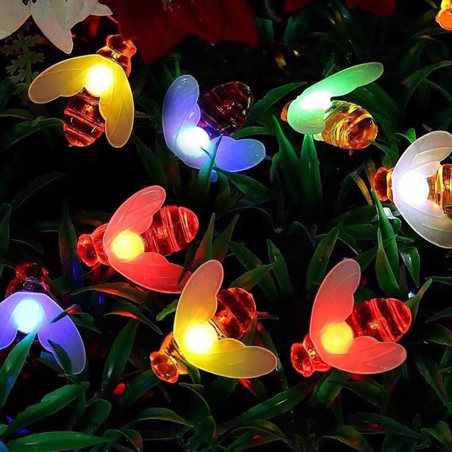 Solar Powered LED Bee Colored Lights, Waterproof Light String, Holiday Courtyard Decoration Lights