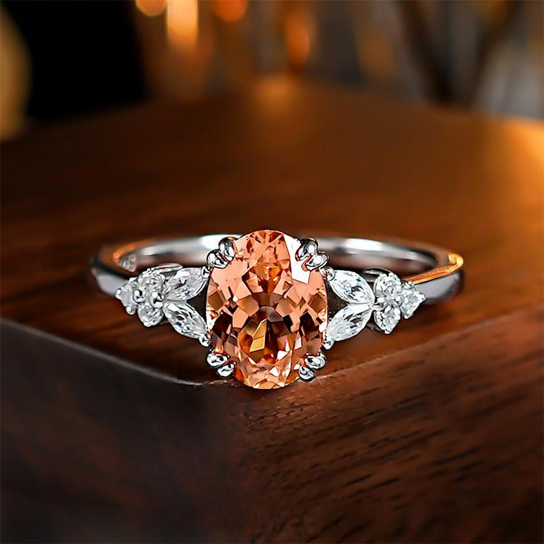 1.5 Carat Papalacha Morgan Orange Ice Flower Cut Zircon Open Ring Female, Niche Light Luxury Ring 2026 Resizable