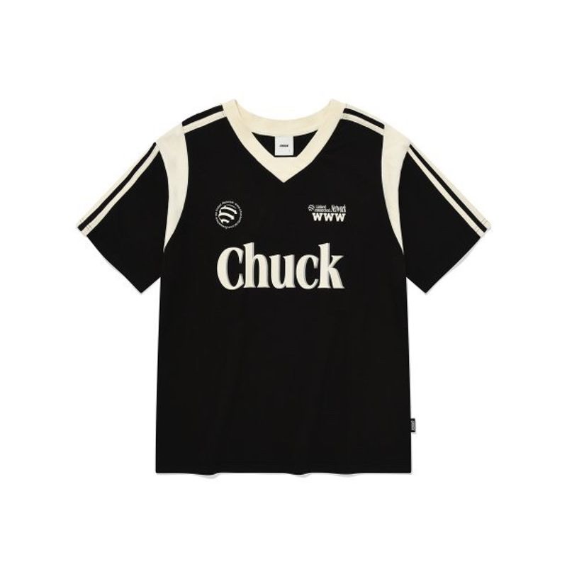 

Корейская футболка с принтом букв Чак в американском бейсбольном стиле с коротким рукавом Black M