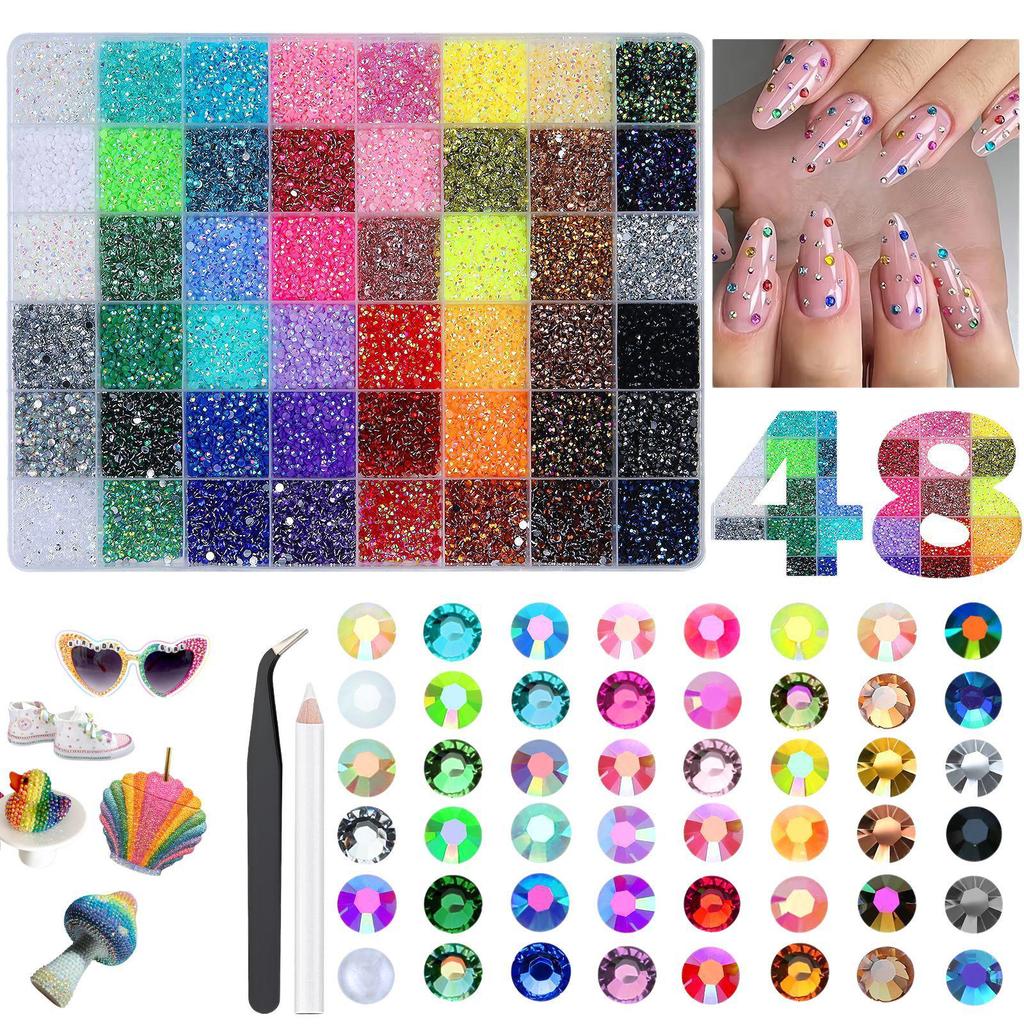 Strass colorati in resina da 3 mm: 40 Colori AB e Gelatina per Abbigliamento Fai-da-Te, Nail Art e Telefoni
