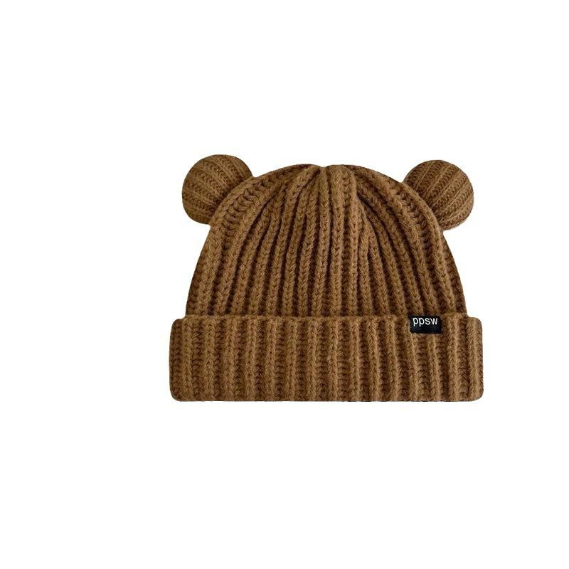 Bear Ear Hat for Women, Winter Japanese Style Cute Large Head Circumference Knitted Wool Hat, Thickened Warm Ear Protection Pullover Cold Weather Hat