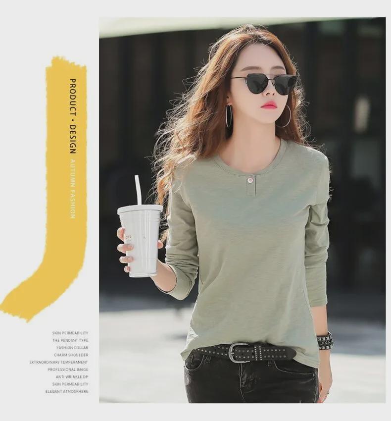2021 Korean Long-Sleeve T-Shirts for Women: Slimming Solid Color Layering Tops, Youthful Style