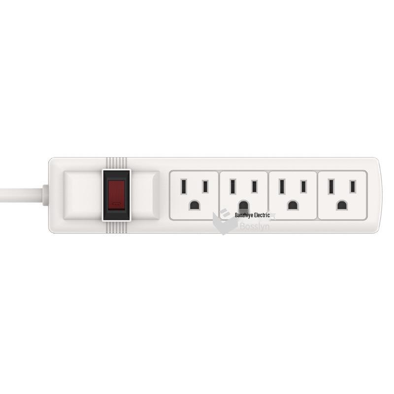 1.8m US Standard 4-Outlet Power Strip with Overload Protection, 15A American Household Extension Cord