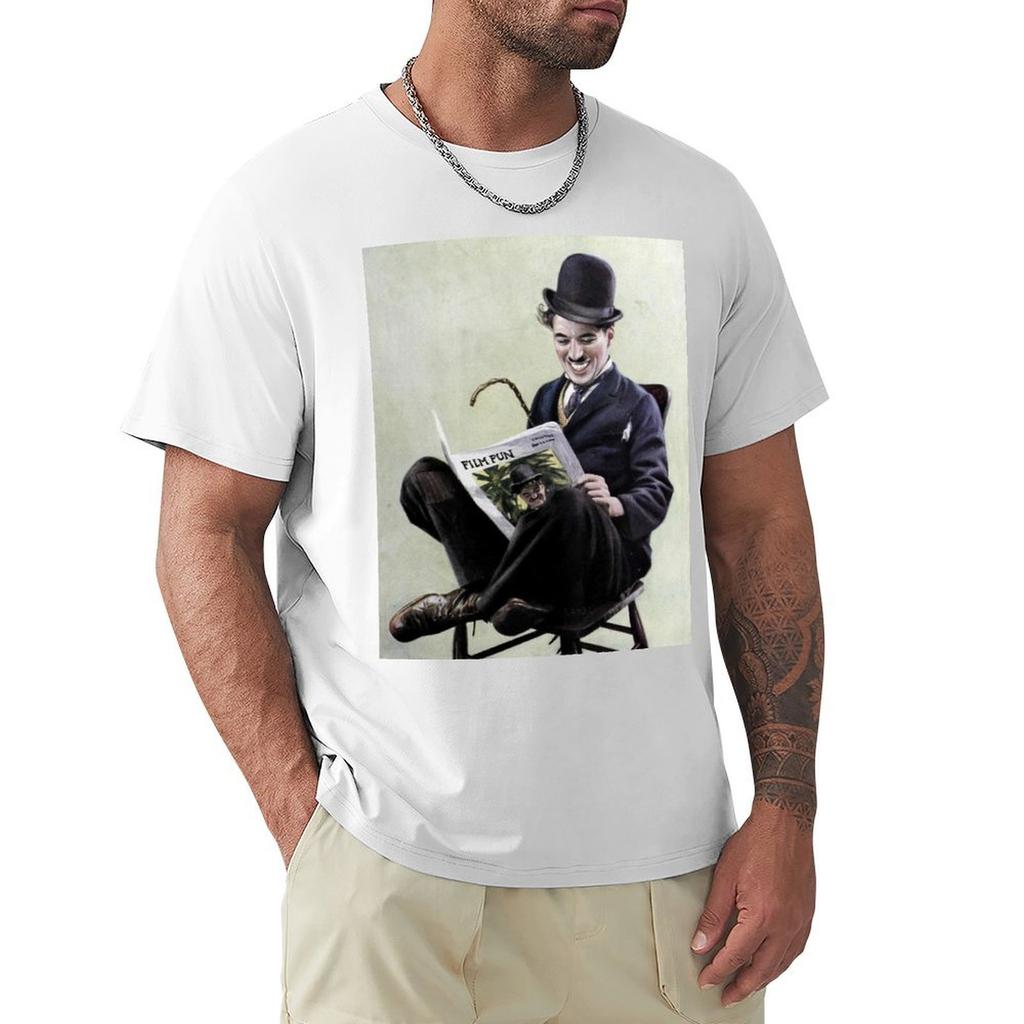 Charlie Chaplin Tshirt Basic Short Sleeve Cotton Blend Tshirt