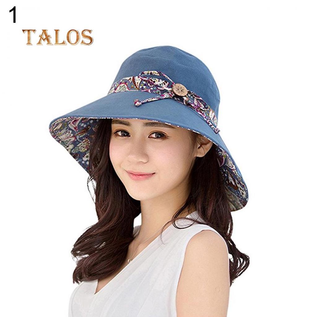 Women Summer Beach Travel Bowknot Wide Brim Sun Hat Reversible Foldable Girls Hats