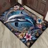 Dolphin Floral Art Rug for Modern Homes - Luxurious Ocean Theme Living Room Accent Piece Anti Slip Carpet Can Be Machine Washed