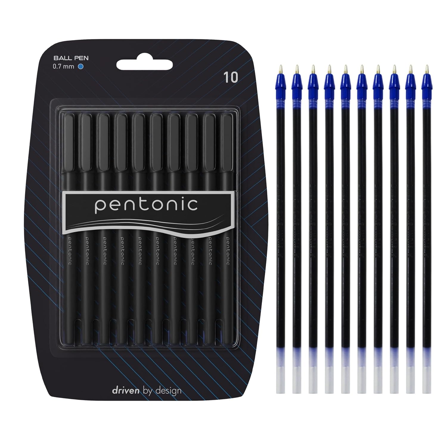 

Pentonic 0.7mm Gel Pen & Refill Combo Pack | Blue Ink | 10 Pens + 10 Refills for Office, Home & School