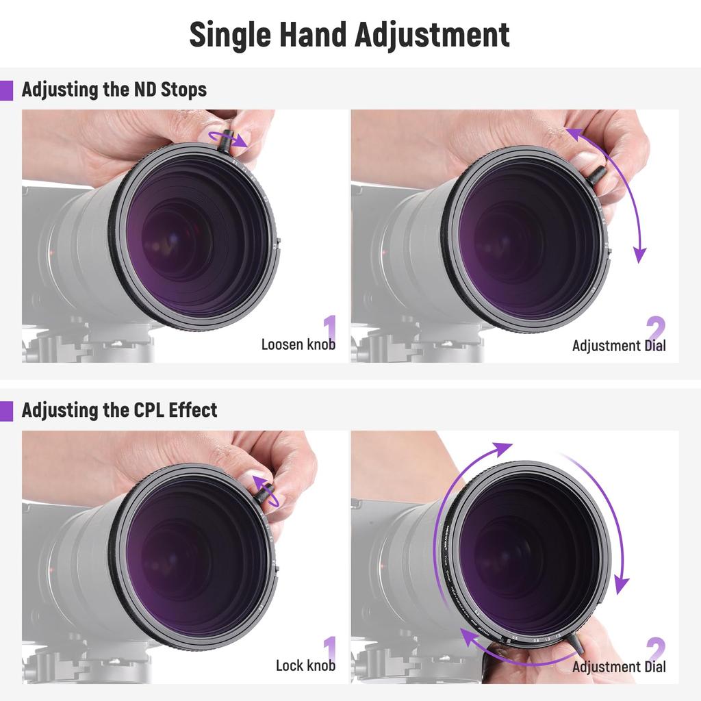 NEEWER 77mm True Color Variable and CPL Adjustable Neutral Density and Circular Polarizer Filter with HD Optical Glass and Aluminum Alloy Frame ND2-32