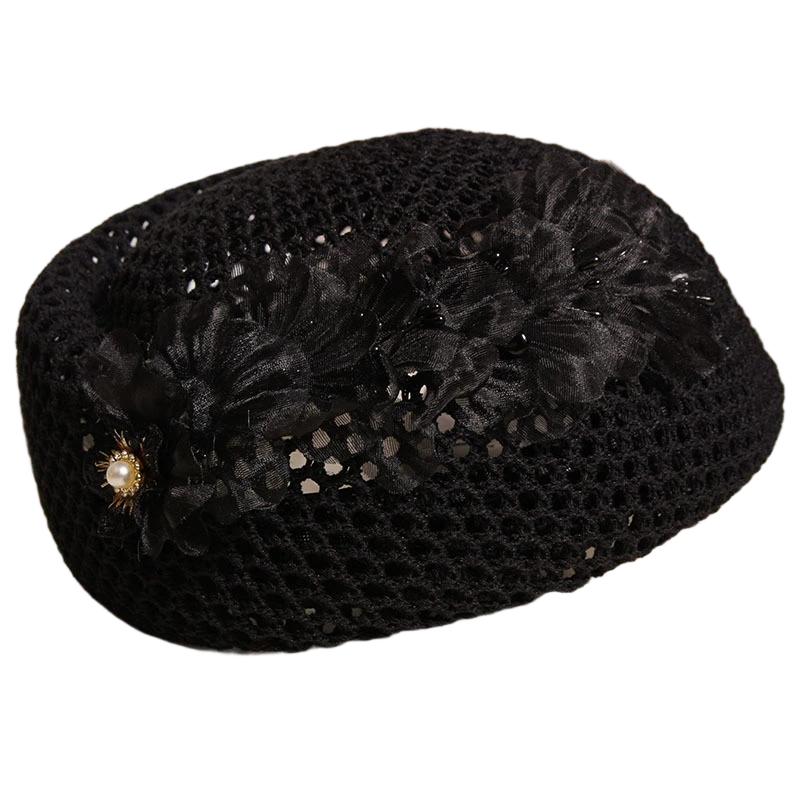 French-Style Elegant Floral Hollow-Out Beret for Women Summer Korean Fashion Sweet Versatile Stewardess Hat Face-Slimming