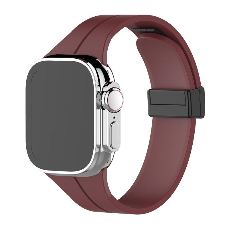Compatible Silicone Magnetic Folding Buckle Band for Apple Watch S9/8/7/6/SE/Ultra