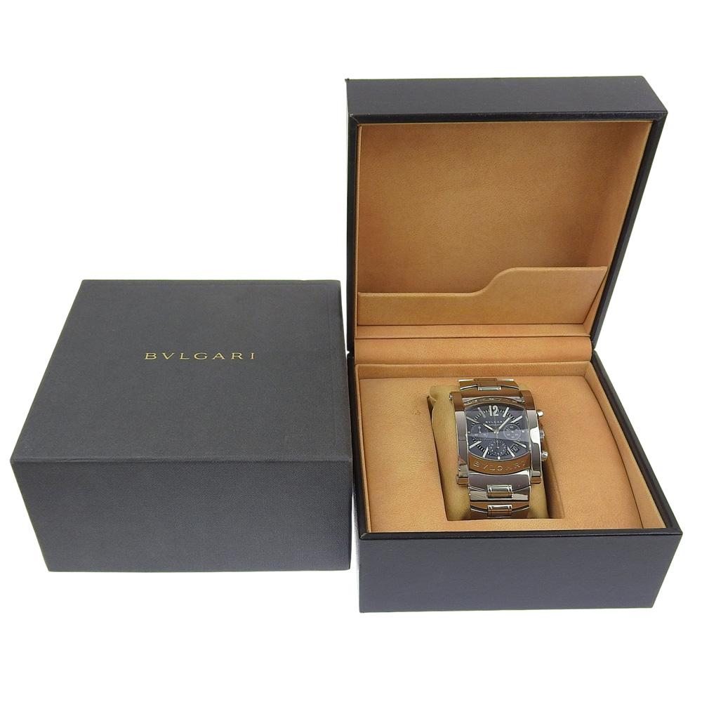 BVLGARI Assioma Watches AA48SCH Silver blackDial Stainless Steel Mechanical Automatic Chronograph mens Used
