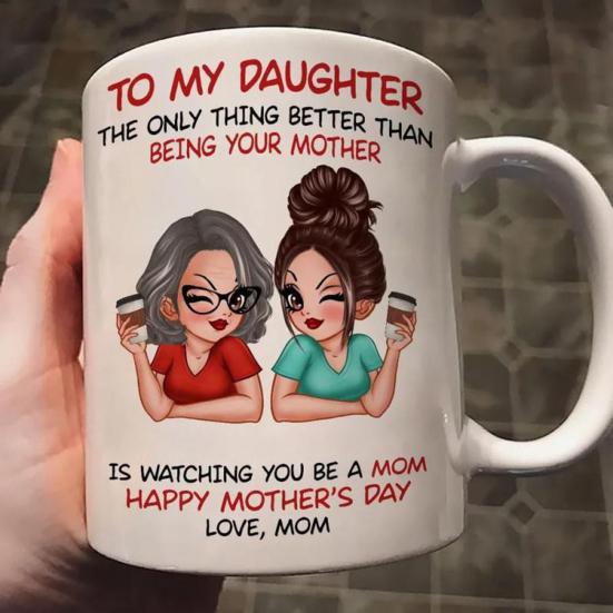 Ceramic Mug for Daughter Personalized Coffee Cup with Non-Slip Handle High-Temperature Fired Multi-Use Gift for Mother's Day Birthday Christmas