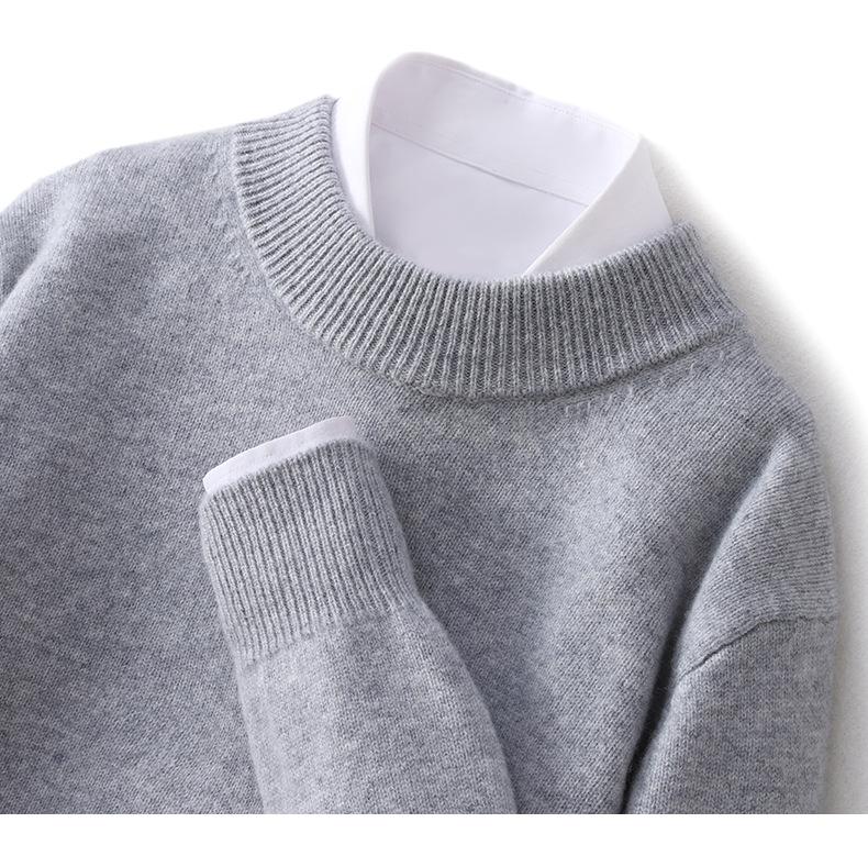 2025 Men's Pure Wool Half-High Neck Pullover Sweater - Warm Fashionable Knitwear for Young Adults