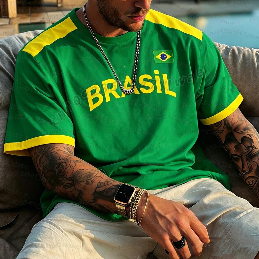 2026 hommes femmes  Drapeau Brésil Maillots de Football Pour Hommes Classique T-shirts Manches Courtes Brésil Décontracté Col Rond T-shirts de Sport Homme t-shirt