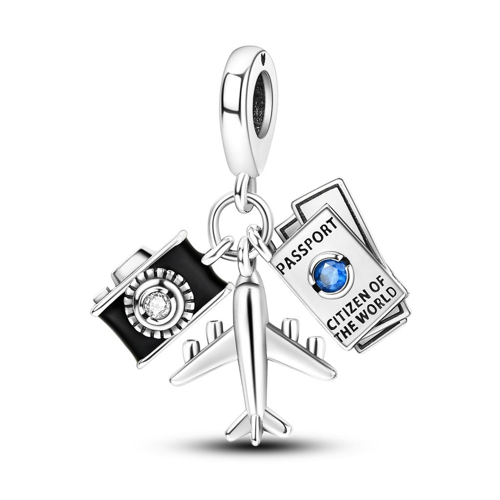 Silver Plated Lucky Clover Charms Travel Aircraft Butterfly Cat Beads Fit  Original Bracelets Women DIY Fine Jewelry Gift