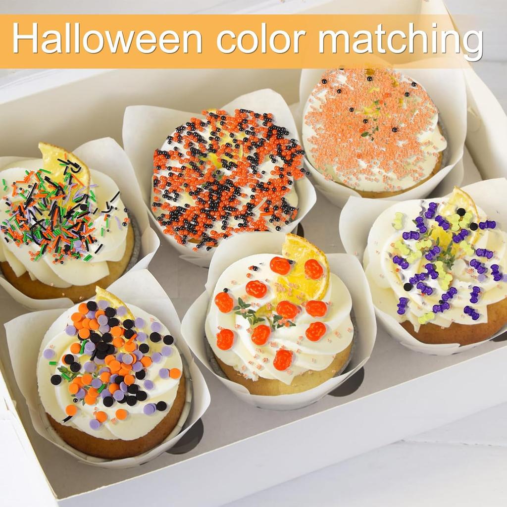 Halloween Sprinkles Mix, 6 Cell Assorted Festive Sprinkles Edible Colorful Variety Candy Sugar Sweets Icing Decorations for Bonbon Halloween Cookies