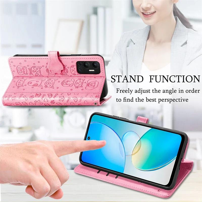 Luxury Cat Dog Style Case For OPPO Reno 9 Pro Plus Reno8 Lite Reno 7 SE Reno6 Pro 6 6Z 5 5Z 4 Reno 4Z Wallet Card Protect Cover