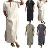 Deep V-neck Men Robe Short Sleeve Lightweight Solid Color Side Split Loose Robe