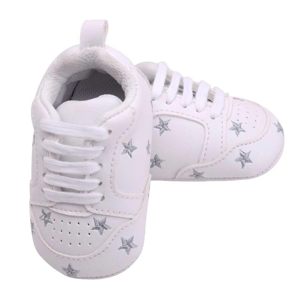 2023 Baby Shoes For Newborn Baby Boys Girls Print Heart Star Pattern First Walkers Kids Toddlers Soft Sole PU Sneakers For 0-18M