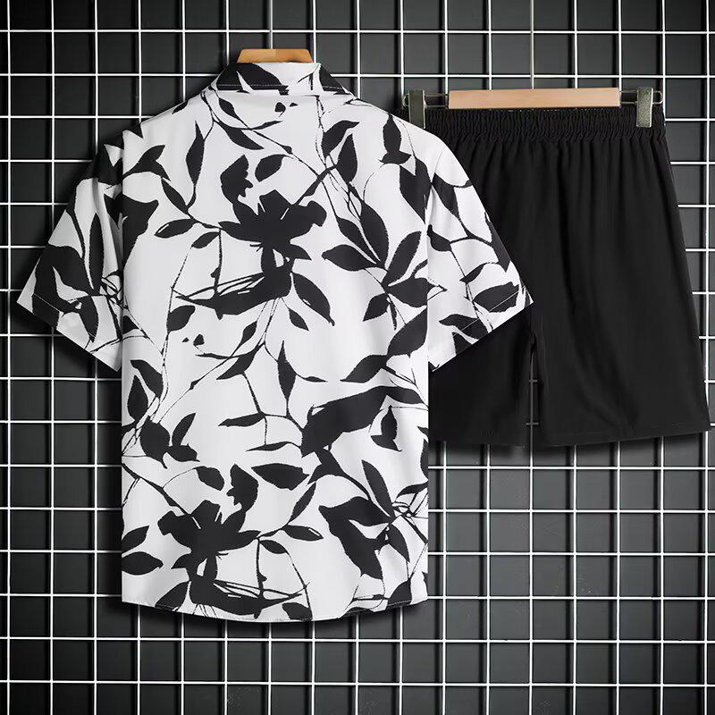 Completo estivo da uomo in seta ghiacciata con camicia e pantaloncini - Asciugatura rapida, Trendy Casual Beachwear