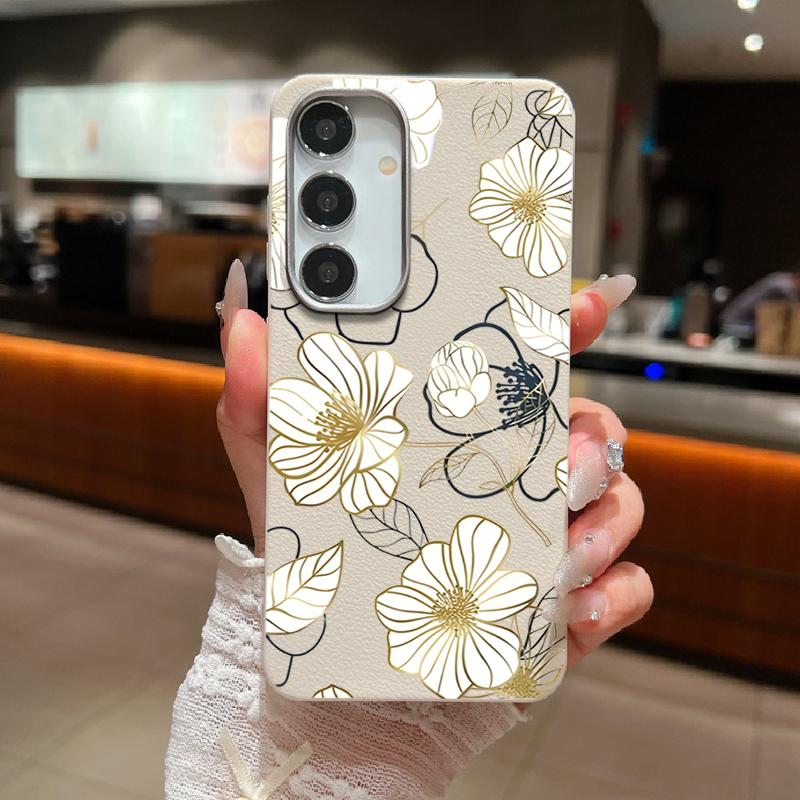Blumendruck Matte TPU Leder Textur Handyhülle für Samsung S25 Ultra S24 FE S23 S22 S21 A56 A36 A16 A15 A55 A35 Schlanke stoßfeste weiche Rückseite
