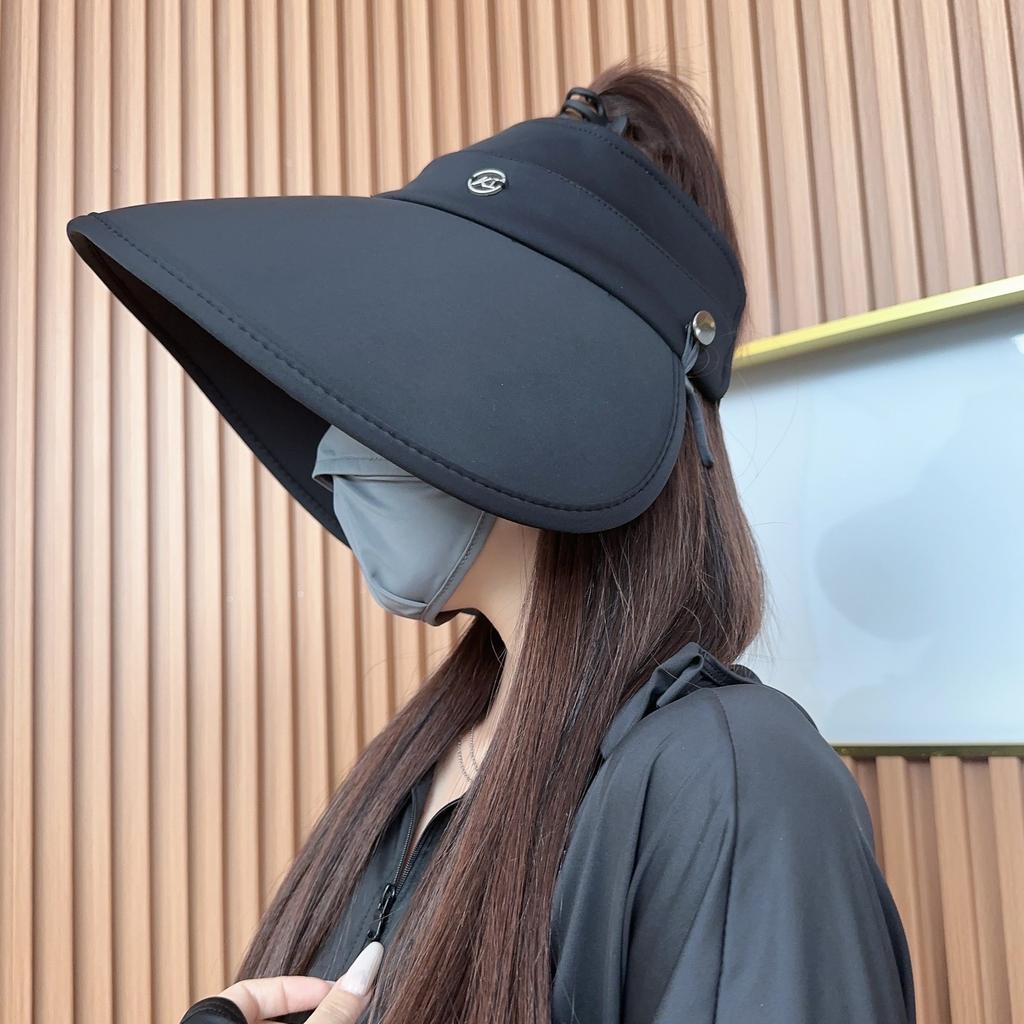 Summer eaves sun protection hat women's ice silk surround empty top hat versatile face small can hang mask outdoor sun hat