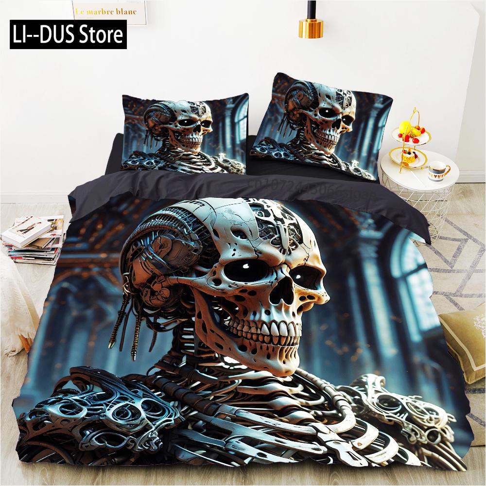 Grim Skull Bedding Set Cartoon Halloween Comforter Sets Double Queen King Twin Full Size Duvet Cover Set Kids Girls