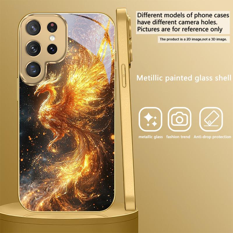 Golden Phoenix Nirvana For Samsung Galaxy S26 S20 FE S21 S22 S23 Plus S24 Ultra S25Ultra S21+  S22Plus Golden Glass Phone Case
