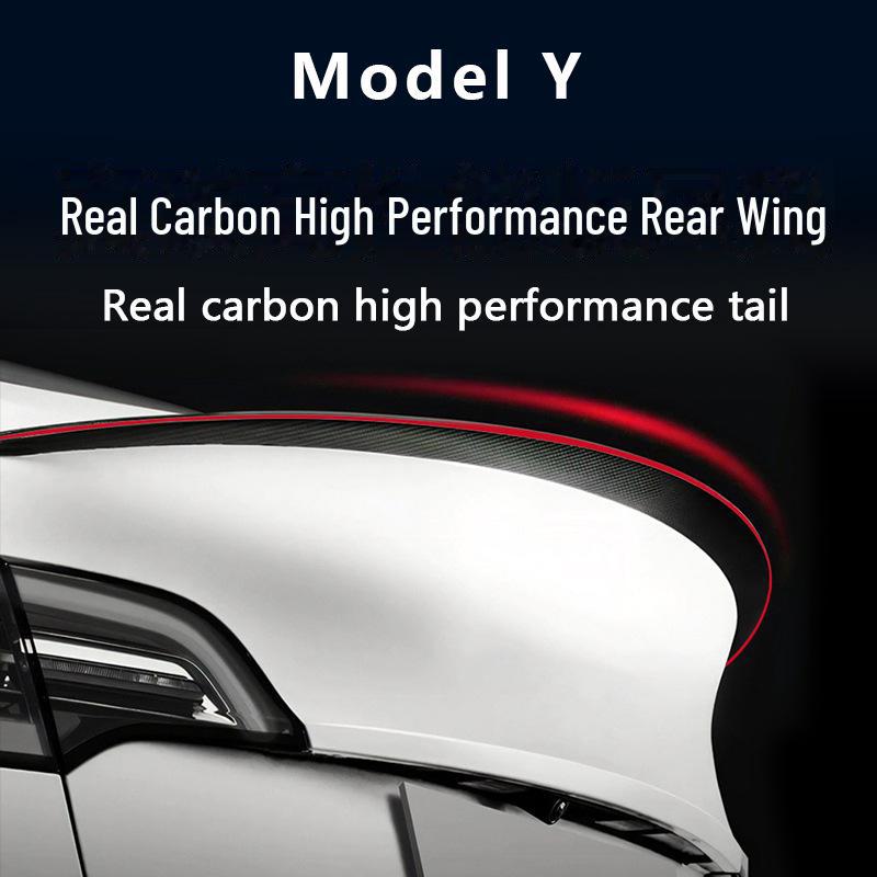 Red Carbon Fiber Spoiler with Original Red Line for Tesla Model Y