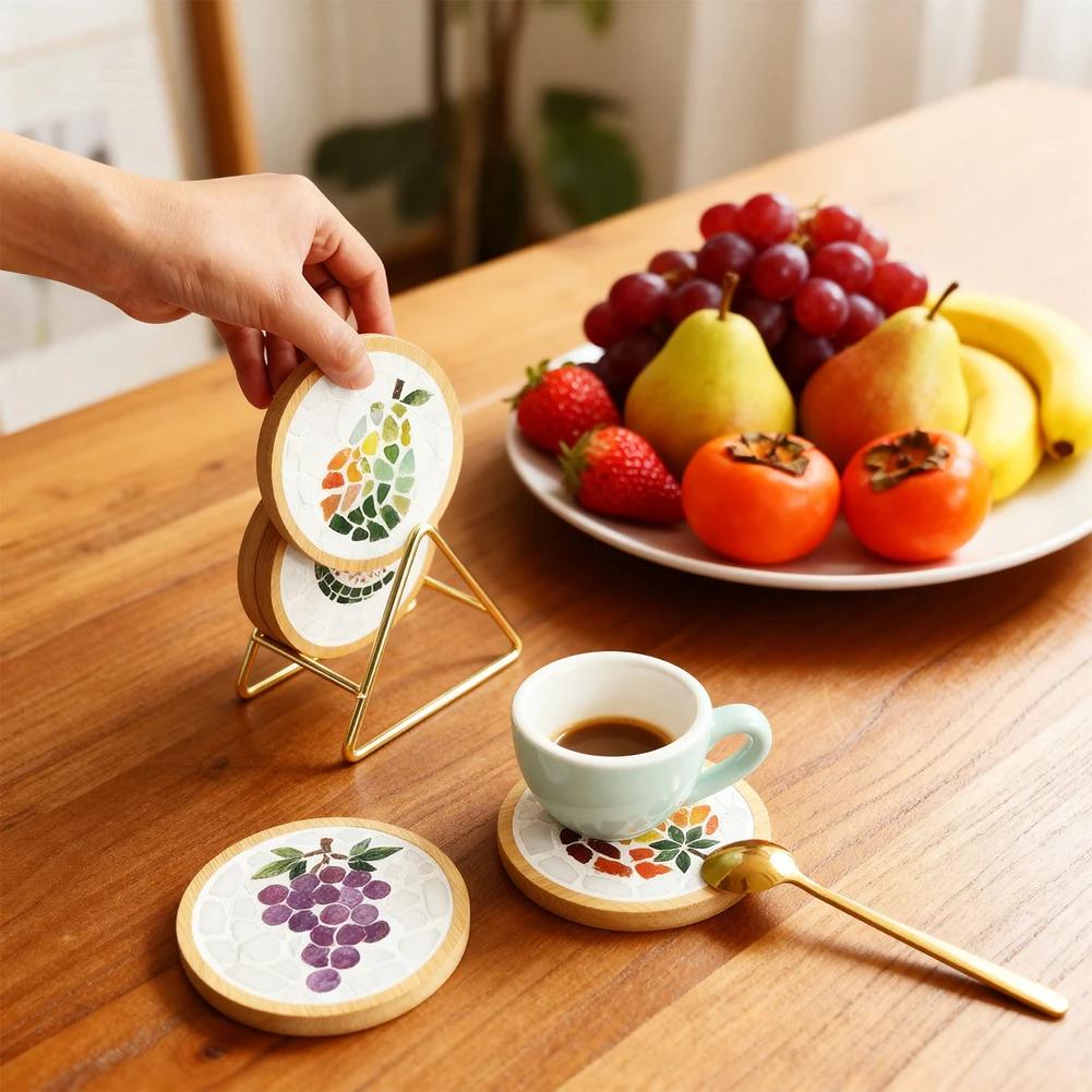Heat-resistant Cup Mat Fruit/Animals Mosaic Coasters Handmade DIY Bamboo Mica Pad Creation Handicraft