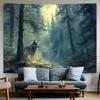 Wolf In Misty Forest Tapestry Polyester Wall Hanging Boho Living Room Bedroom Decor Enchanted Nature Art