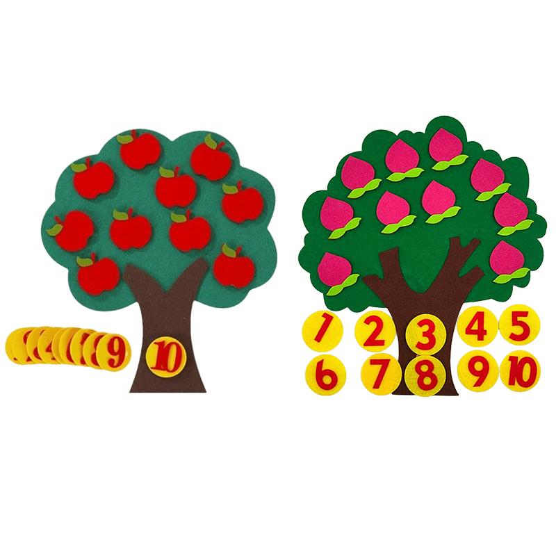 2 Mixed Set Fruit Tree Felt Jigsaw Puzzle Non-woven Apple Pear Orange Peach Trees DIY Handcrafts Early Education Props Gifts ZYF